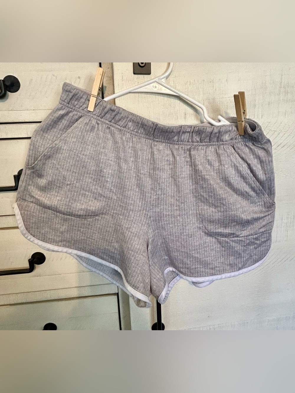 Jockey Gray Ribbed Lounge Shorts with White Trim